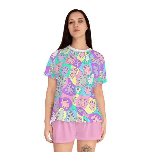Women's Short Pajama Set - Tiny Puzzle Pattern