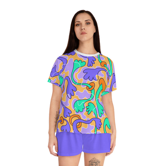 Women's Short Pajama Set - Flora Abstracta Pattern