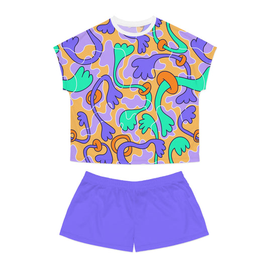 Women's Short Pajama Set - Flora Abstracta Pattern